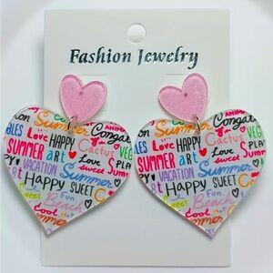 Pink Heart Script Earrings